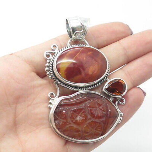 925 Sterling Silver Vintage Real Jasper Agate & Citrine...